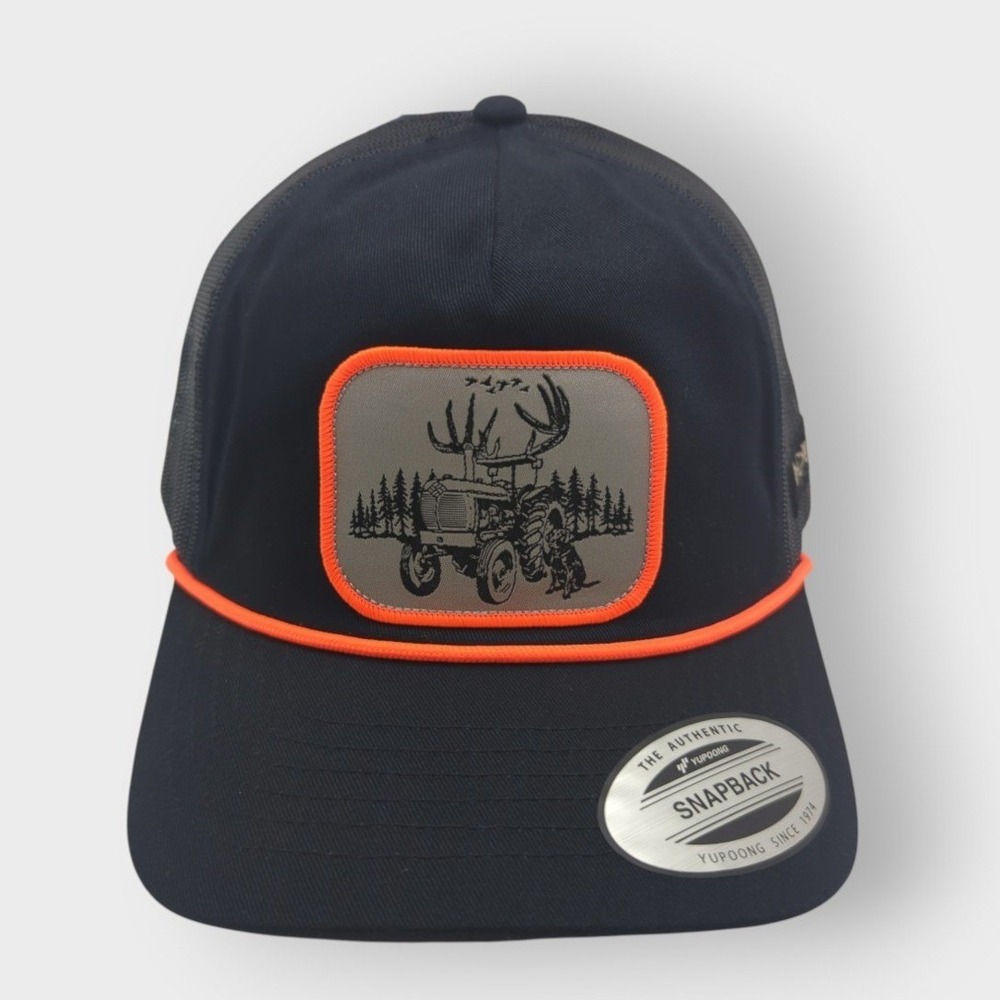 Columbia PHG Hunt Line Mesh Snap Back Hat Black Orange Deer Antler Tractor
